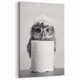 Bathroom Canvas Art - Cute Owl with Toilet Paper Roll