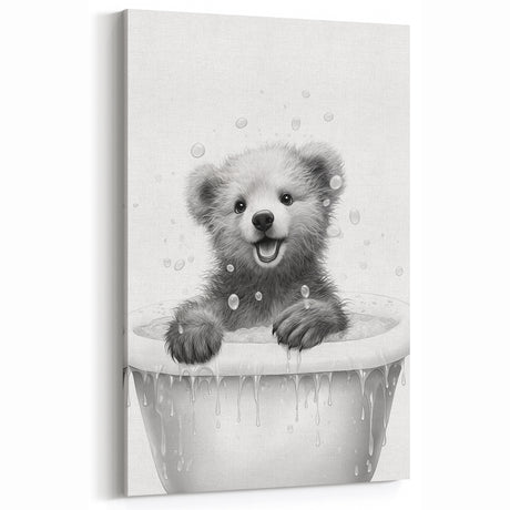 Bathroom Art Prints - Playful Bear in Bathtub