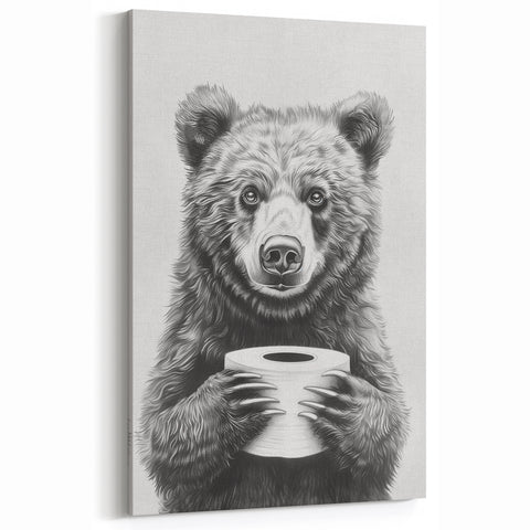 Bathroom Canvas Art - Bear Holding Toilet Paper