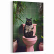 Bathroom Framed Art - Black Cat Reading Newspaper