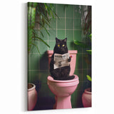 Bathroom Framed Art - Black Cat Reading Newspaper