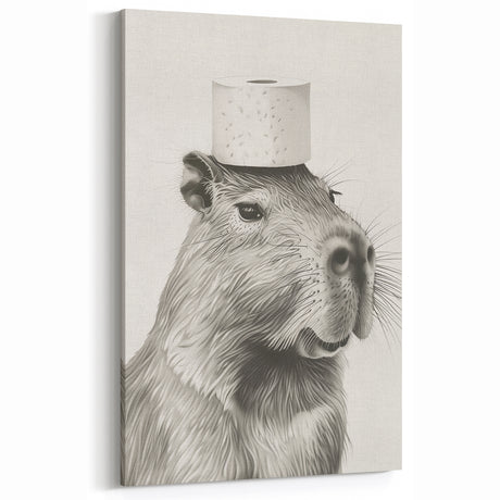 Bathroom Wall Art - Capybara with Toilet Paper Hat