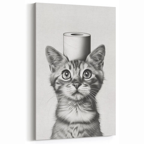 Bathroom Wall Art - Cat with Toilet Paper Hat