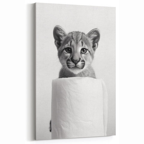 Adorable Cub Bathroom Wall Art - Modern Black and White Decor