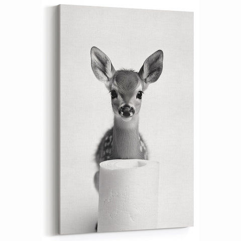 Adorable Fawn Bathroom Wall Art - Minimalist Black and White Decor