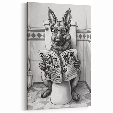 German Shepherd Bathroom Wall Art - Fun Black and White Decor