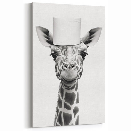 Quirky Giraffe Bathroom Wall Art - Fun Black and White Decor