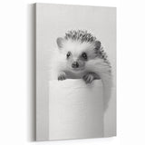 Cute Hedgehog Bathroom Wall Art - Minimalist Black and White Decor