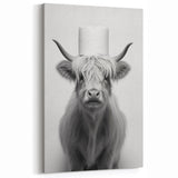 Highland Cow Bathroom Wall Art - Minimalist Black and White Decor
