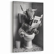 Highland Cow Bathroom Wall Art - Fun Black and White Decor