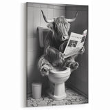 Highland Cow Bathroom Wall Art - Fun Black and White Decor