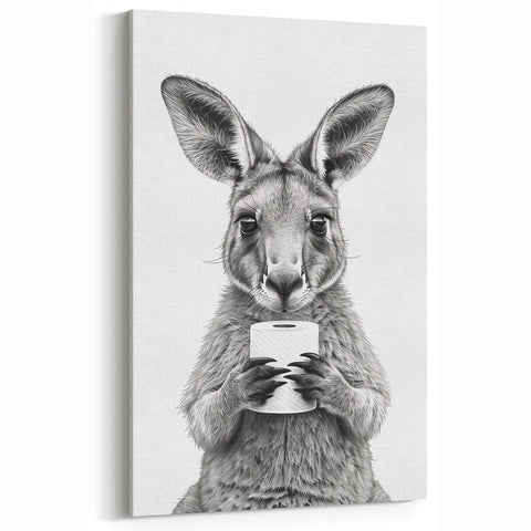 Kangaroo Bathroom Wall Art - Minimalist Black and White Decor