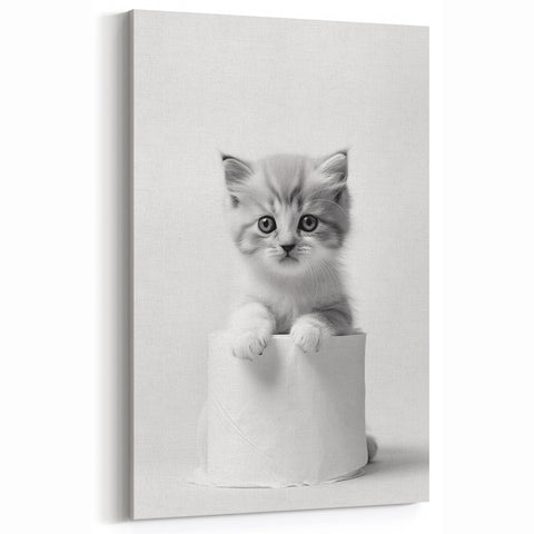 Bathroom Wall Art: Adorable Kitten on Toilet Roll – Modern Decor