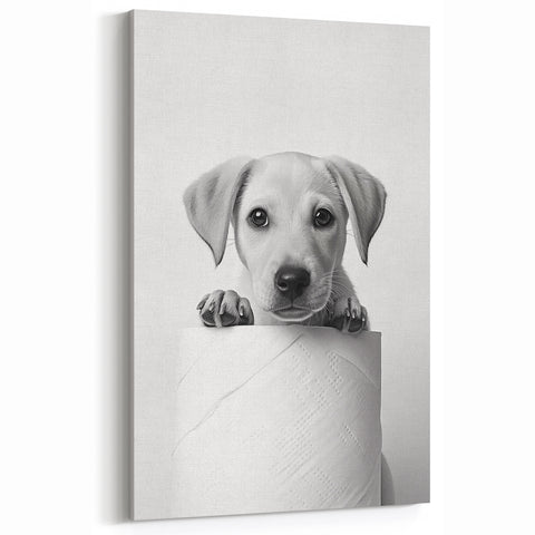 Bathroom Wall Art - Playful Puppy on Toilet Roll Modern Decor