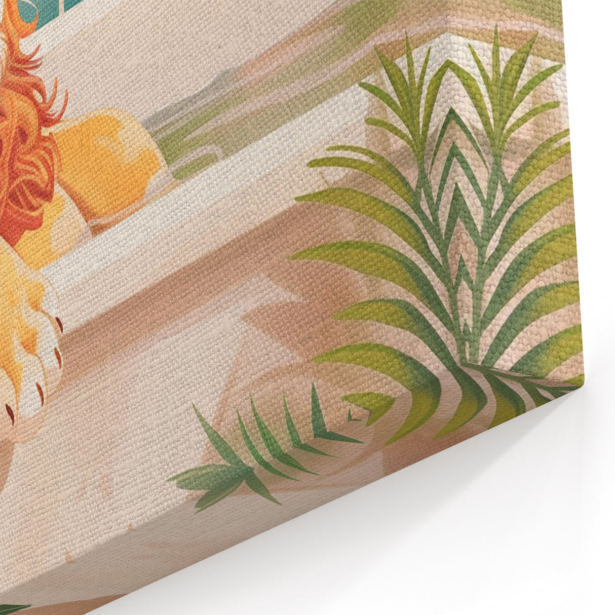 Bathroom Canvas Art - Relaxing Lion in Tropical Bathtub Scene