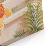 Bathroom Canvas Art - Relaxing Lion in Tropical Bathtub Scene