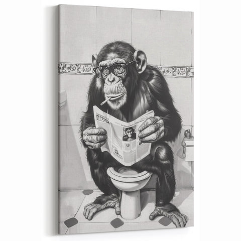 Bathroom Artwork - Humorous Chimp Reading Newspaper Modern Decor