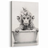 Bathroom Wall Art - Adorable Monkey Bath Scene Minimalist Decor