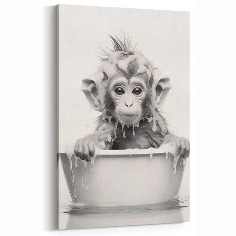 Bathroom Wall Art - Adorable Monkey Bath Scene Minimalist Decor