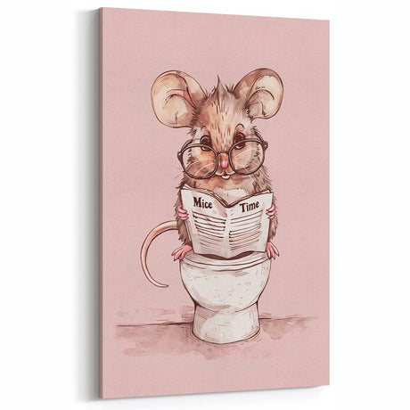 Bathroom Wall Decor - Cute Mouse Reading Newspaper for Whimsical Style