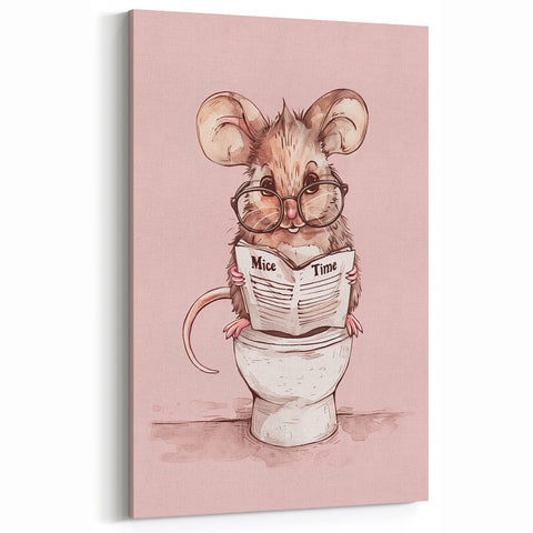Bathroom Wall Decor - Cute Mouse Reading Newspaper for Whimsical Style