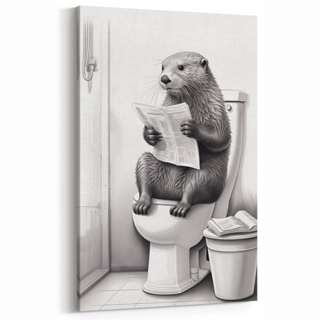 Bathroom Quote Art - Otter Reading Newspaper for Minimalist Decor