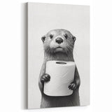 Bathroom Artwork - Minimalist Otter Holding Toilet Roll Wall Decor