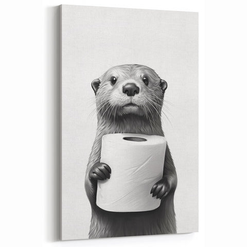Bathroom Artwork - Minimalist Otter Holding Toilet Roll Wall Decor