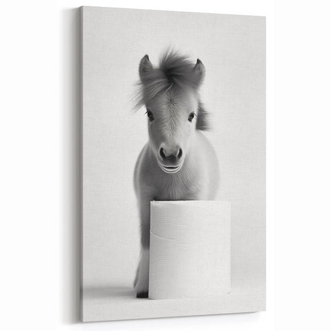 Adorable Pony Bathroom Wall Art - Modern Black and White Decor