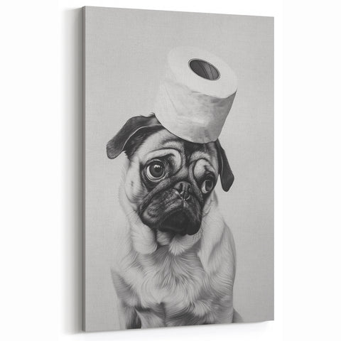 Pug Bathroom Wall Art - Modern Black and White Bathroom Decor