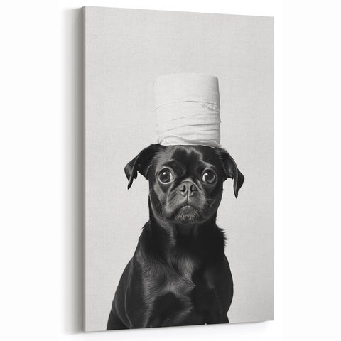 Black Pug Bathroom Wall Art - Modern Black and White Bathroom Decor