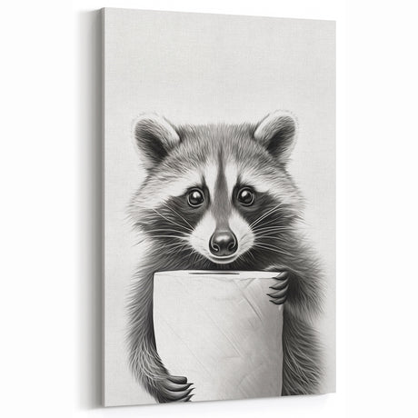 Raccoon Bathroom Wall Art - Modern Black and White Bathroom Decor
