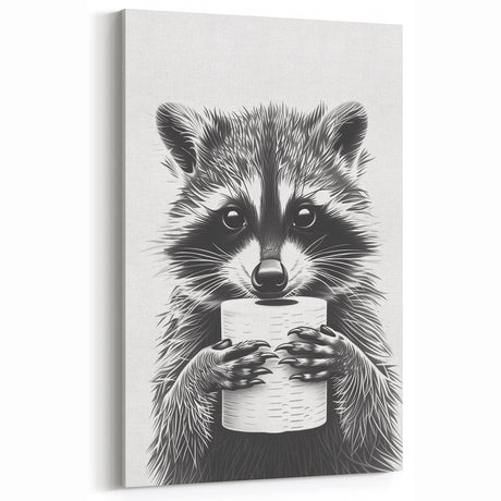Adorable Raccoon Bathroom Wall Art - Black and White Bathroom Decor