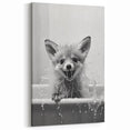Playful Fox Bathroom Wall Art - Fun Black and White Bathroom Decor