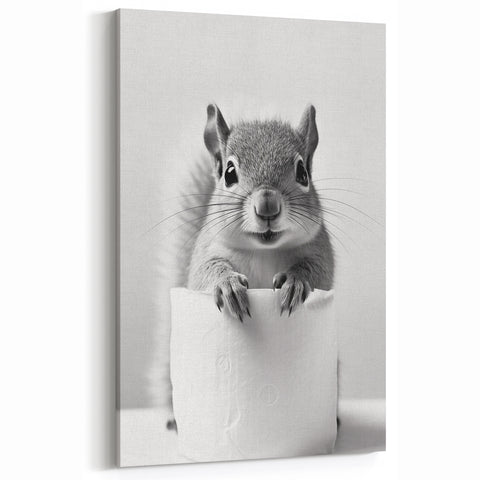 Cute Squirrel Bathroom Wall Art - Fun Black and White Bathroom Decor