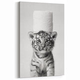 Adorable Tiger Cub Bathroom Wall Art - Fun Black and White Decor