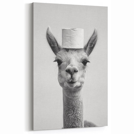 Adorable Llama Bathroom Wall Art - Fun Black and White Decor