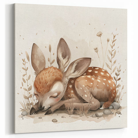 Resting Fawn - Kids Room Wall Art Canvas and Framed Options