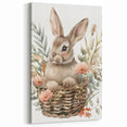 Bunny in Basket - Kids Room Wall Art Canvas and Framed Options