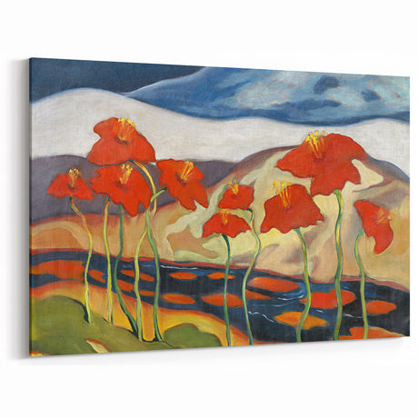 Modern Wall Art with Bold Red Flowers - Vibrant Contemporary Landscape
