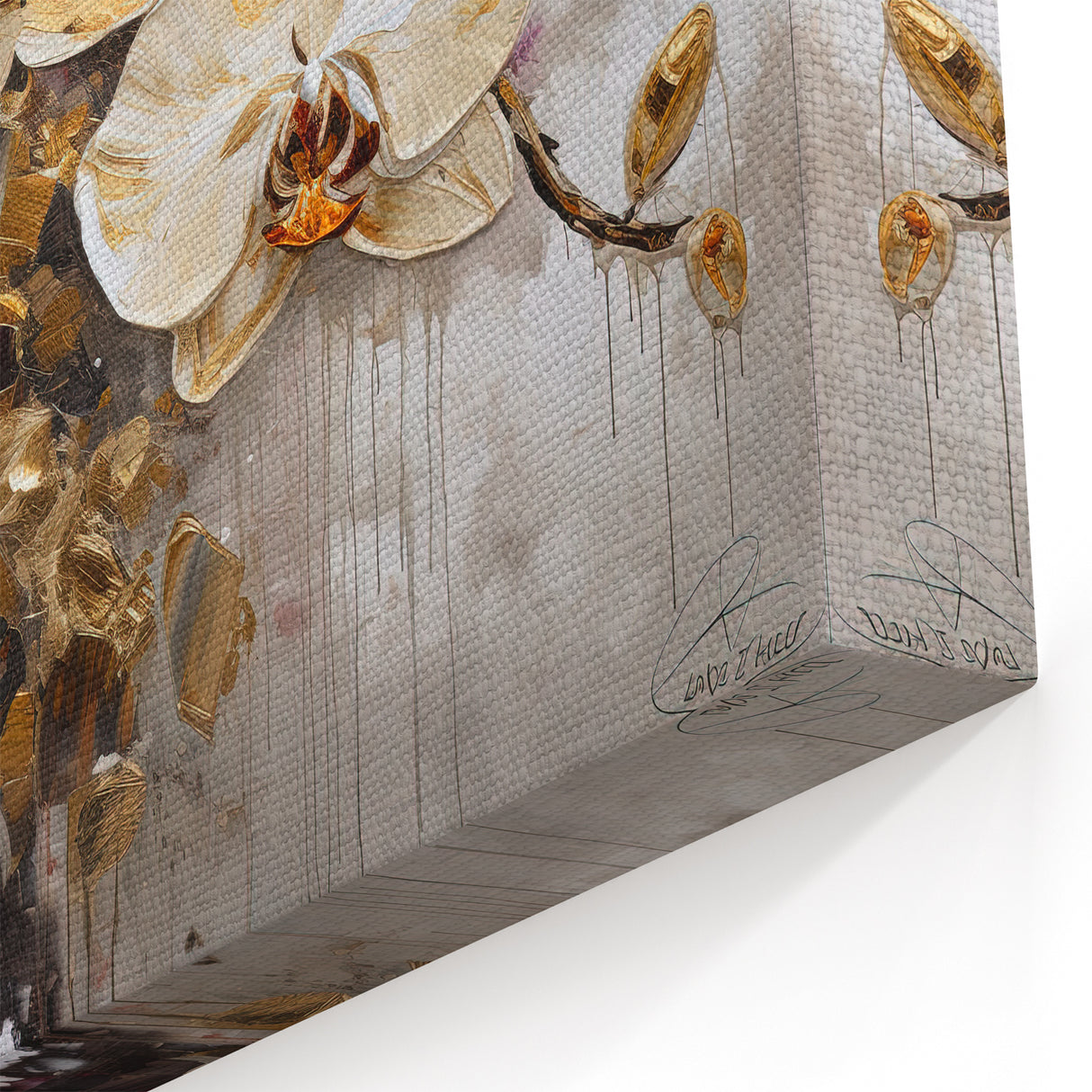 Luxurious Gold and White Orchid Abstract Floral Canvas Wall Art