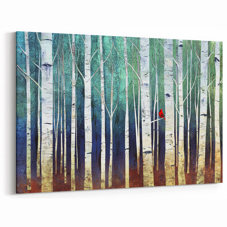 Vibrant Abstract Forest Scene - Cardinal in Birch Canvas Print