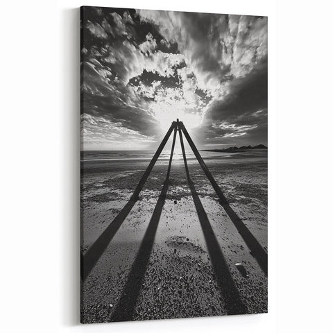 Dramatic Black and White Abstract Landscape - Monochrome Canvas Art