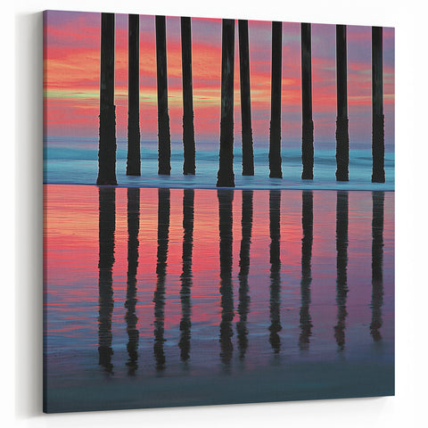Vivid Sunset Abstract Landscape - Pier Reflection Canvas Art