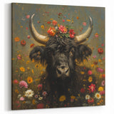 Highland Cow with Floral Crown - Wildlife Painting Wall Art