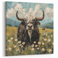 Highland Cow in Scenic Meadow - Wildlife Painting Wall Art