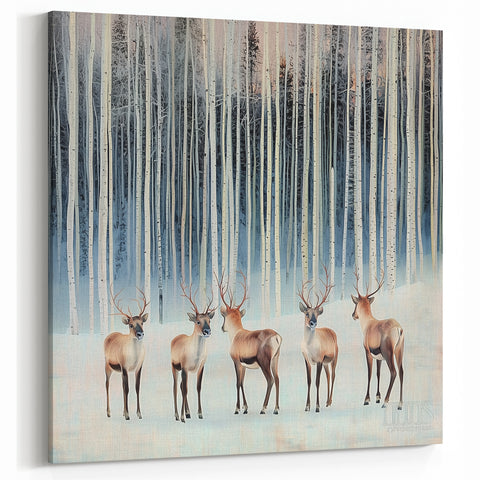 Winter Forest Abstract Landscape - Deer in Snow Canvas Wall Art