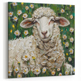 Adorable Sheep in Daisy Field - Wildlife Painting Wall Art
