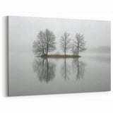 Foggy Lake Abstract Landscape - Reflective Trees Minimalist Canvas