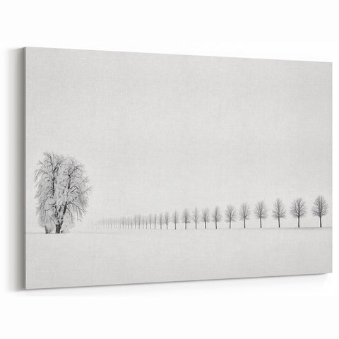 Minimalist Winter Landscape Art - Snowy Tree Line Canvas Wall Print